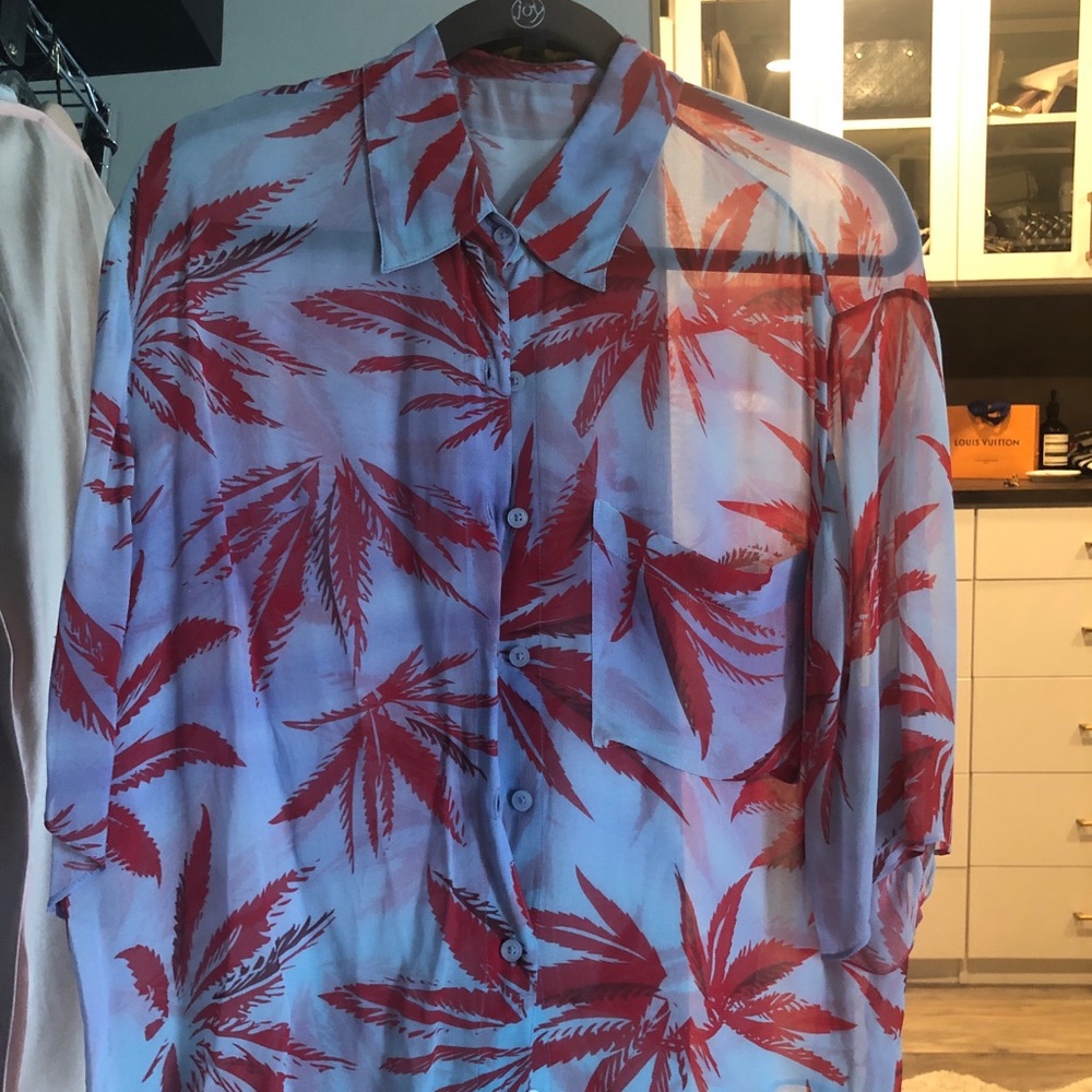A Peace Treaty red/blue top and crop pants. XS/S